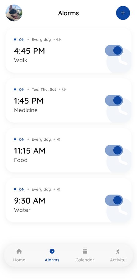 Reminders screen in Dogsly