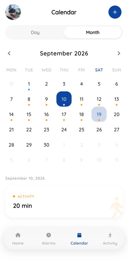 Calendar screen in Dogsly